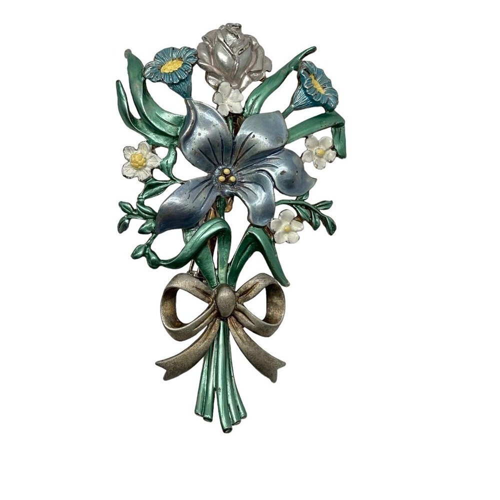 Vintage Tana Flower Bouquet Brooch 3.5" Fashion Floral Forget Me Not Rose